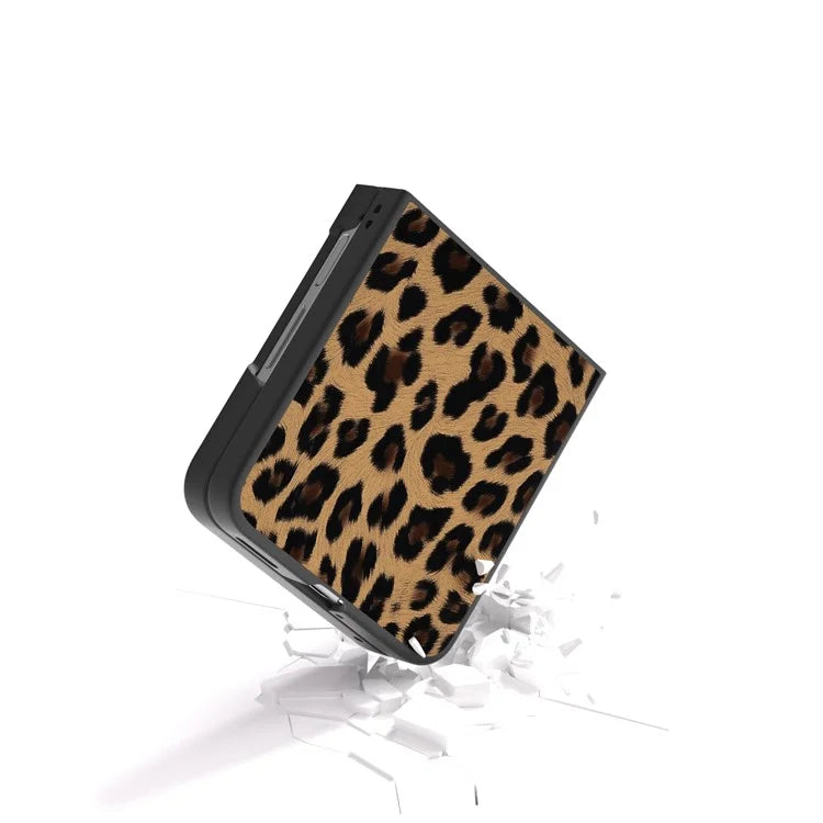 For Huawei nova Flip 5G Case Black Edge Leather+PC Leopard Pattern Phone Cover