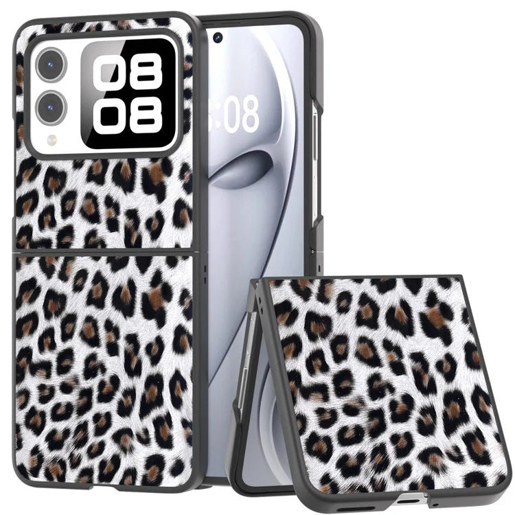 For Huawei nova Flip 5G Case Black Edge Leather+PC Leopard Pattern Phone Cover
