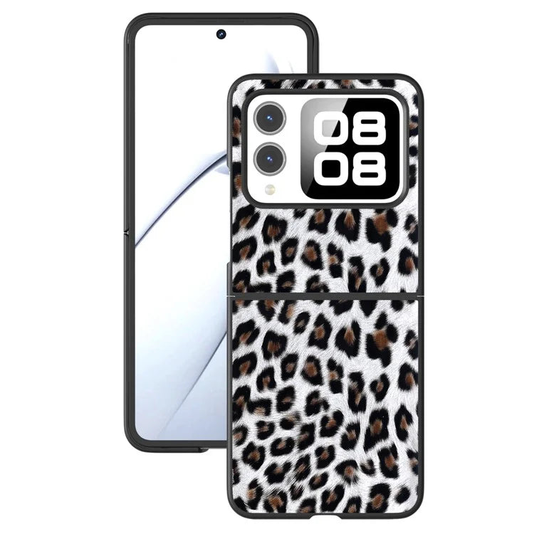 For Huawei nova Flip 5G Case Black Edge Leather+PC Leopard Pattern Phone Cover