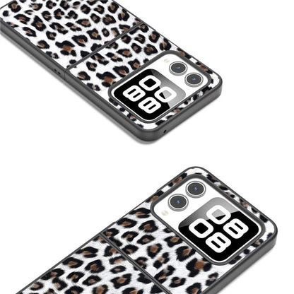 For Huawei nova Flip 5G Case Black Edge Leather+PC Leopard Pattern Phone Cover