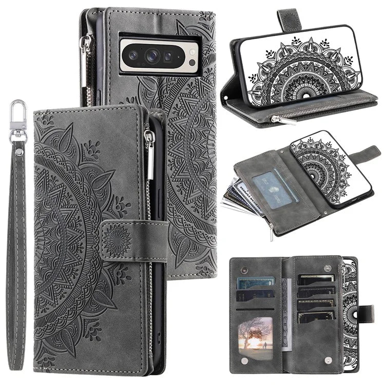 Style 006 For Google Pixel 9 Pro XL Wallet Case PU Leather Phone Cover Mandala Flower Pattern