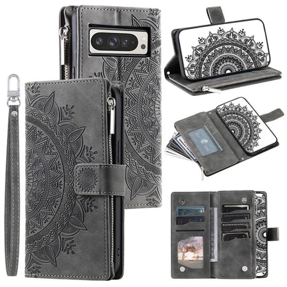 Style 006 For Google Pixel 9 Pro XL Wallet Case PU Leather Phone Cover Mandala Flower Pattern