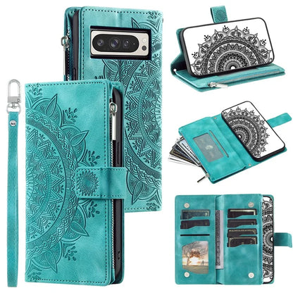 Style 006 For Google Pixel 9 Pro XL Wallet Case PU Leather Phone Cover Mandala Flower Pattern