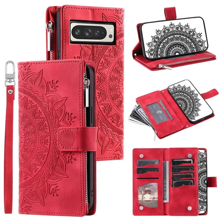 Style 006 For Google Pixel 9 Pro XL Wallet Case PU Leather Phone Cover Mandala Flower Pattern