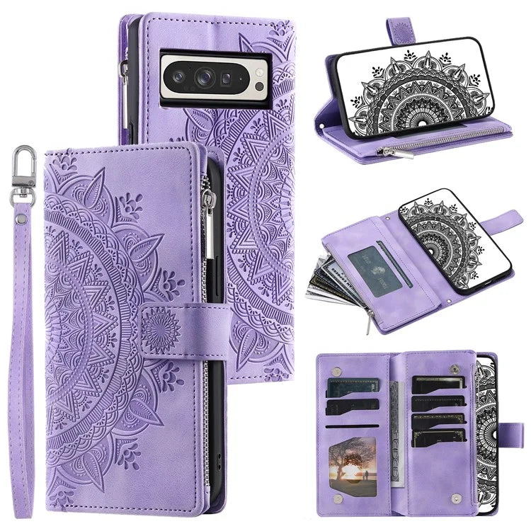 Style 006 For Google Pixel 9 Pro XL Wallet Case PU Leather Phone Cover Mandala Flower Pattern