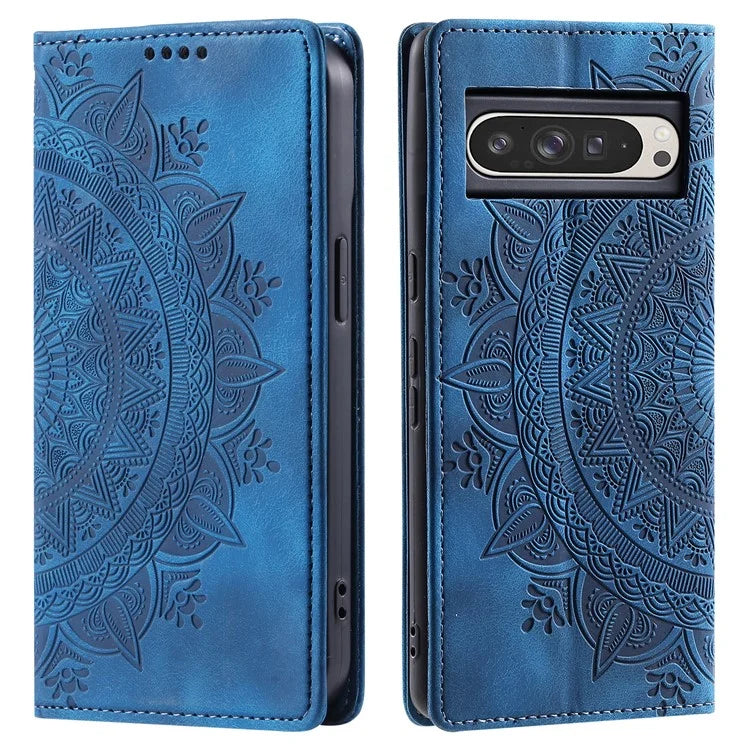 Style 010 For Google Pixel 9 Pro XL Case Mandala Pattern Magnetic Closing Leather Phone Cover