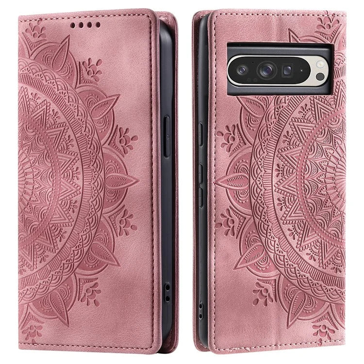 Style 010 For Google Pixel 9 Pro XL Case Mandala Pattern Magnetic Closing Leather Phone Cover