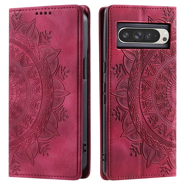 Style 010 For Google Pixel 9 Pro XL Case Mandala Pattern Magnetic Closing Leather Phone Cover