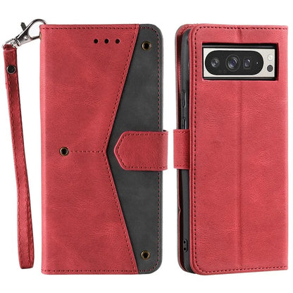 For Google Pixel 9 Pro XL Leather Case Splicing Stitching Wallet Stand Phone Cover with Strap