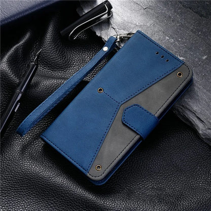 For Google Pixel 9 Pro XL Leather Case Splicing Stitching Wallet Stand Phone Cover with Strap