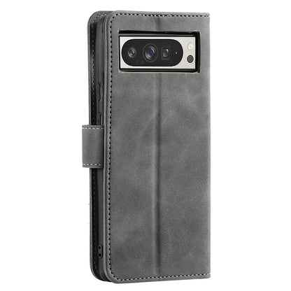 For Google Pixel 9 Pro XL Leather Case Splicing Stitching Wallet Stand Phone Cover with Strap