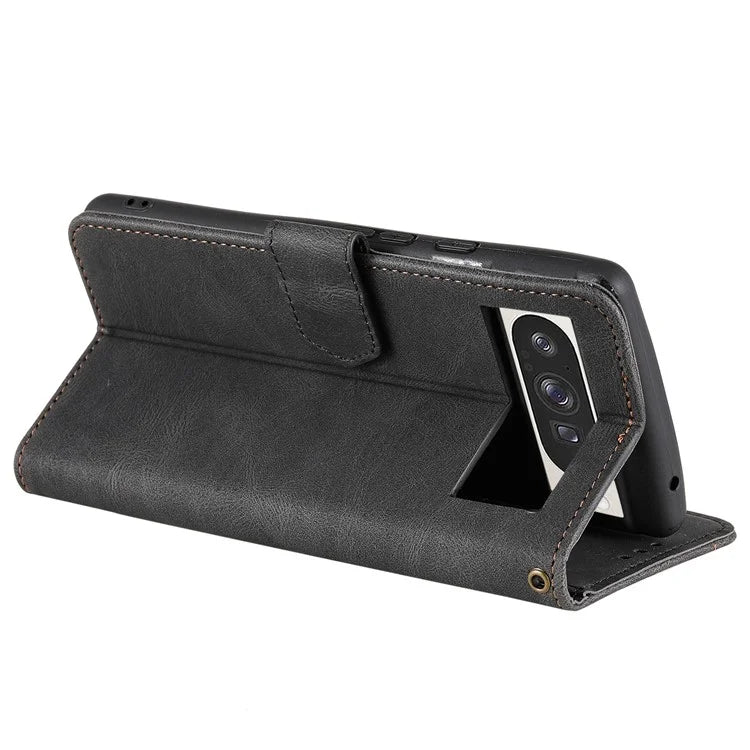 For Google Pixel 9 Pro XL Leather Case Splicing Stitching Wallet Stand Phone Cover with Strap
