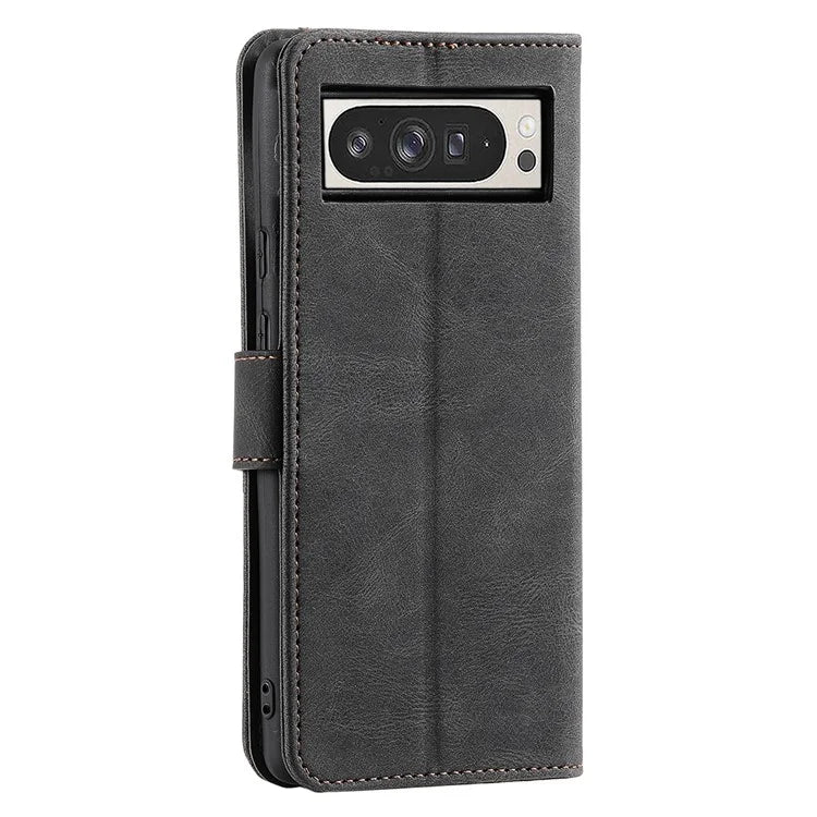 For Google Pixel 9 Pro XL Leather Case Splicing Stitching Wallet Stand Phone Cover with Strap