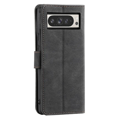 For Google Pixel 9 Pro XL Leather Case Splicing Stitching Wallet Stand Phone Cover with Strap