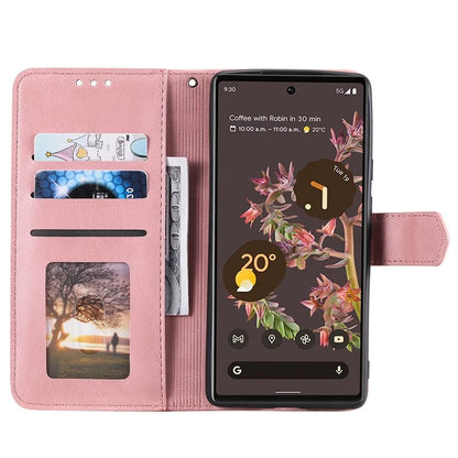 For Google Pixel 9 Pro XL Leather Case Splicing Stitching Wallet Stand Phone Cover with Strap
