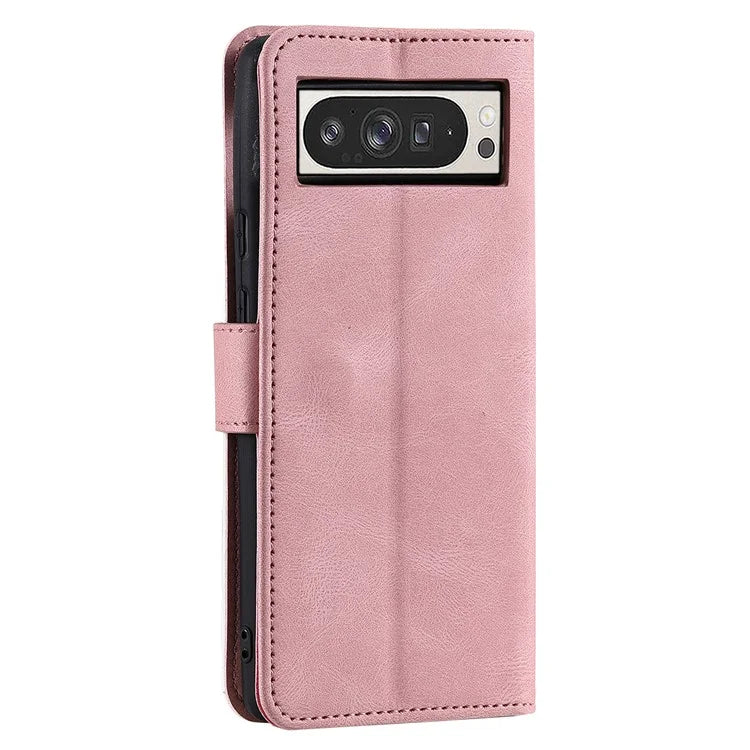 For Google Pixel 9 Pro XL Leather Case Splicing Stitching Wallet Stand Phone Cover with Strap