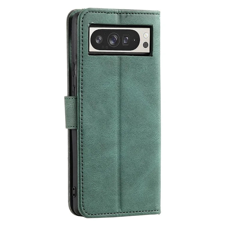 For Google Pixel 9 Pro XL Leather Case Splicing Stitching Wallet Stand Phone Cover with Strap