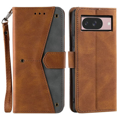 For Google Pixel 9 / 9 Pro Leather Case Splicing Stitching Wallet Stand Phone Cover with Strap