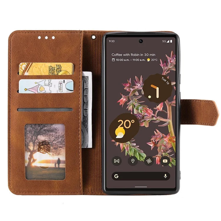 For Google Pixel 9 / 9 Pro Leather Case Splicing Stitching Wallet Stand Phone Cover with Strap