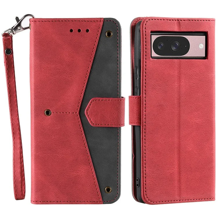 For Google Pixel 9 / 9 Pro Leather Case Splicing Stitching Wallet Stand Phone Cover with Strap