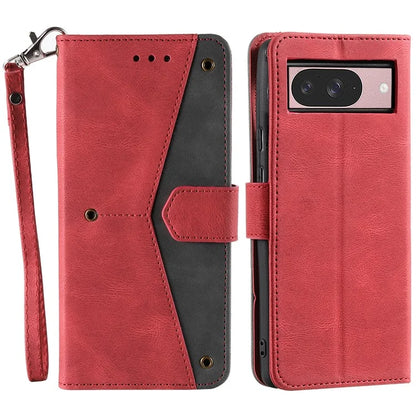 For Google Pixel 9 / 9 Pro Leather Case Splicing Stitching Wallet Stand Phone Cover with Strap