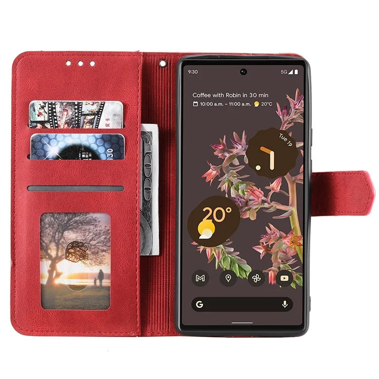 For Google Pixel 9 / 9 Pro Leather Case Splicing Stitching Wallet Stand Phone Cover with Strap