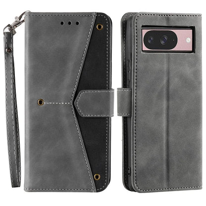For Google Pixel 9 / 9 Pro Leather Case Splicing Stitching Wallet Stand Phone Cover with Strap