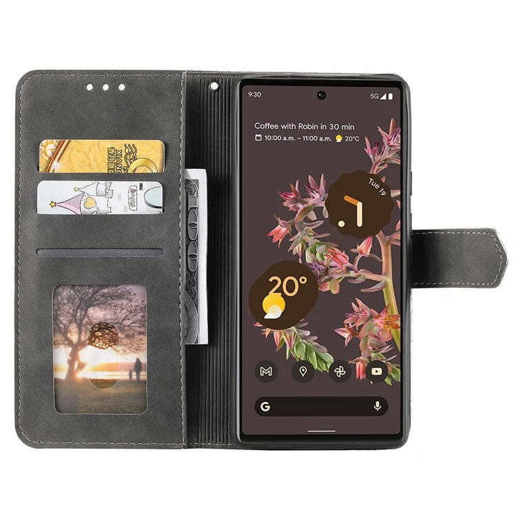 For Google Pixel 9 / 9 Pro Leather Case Splicing Stitching Wallet Stand Phone Cover with Strap