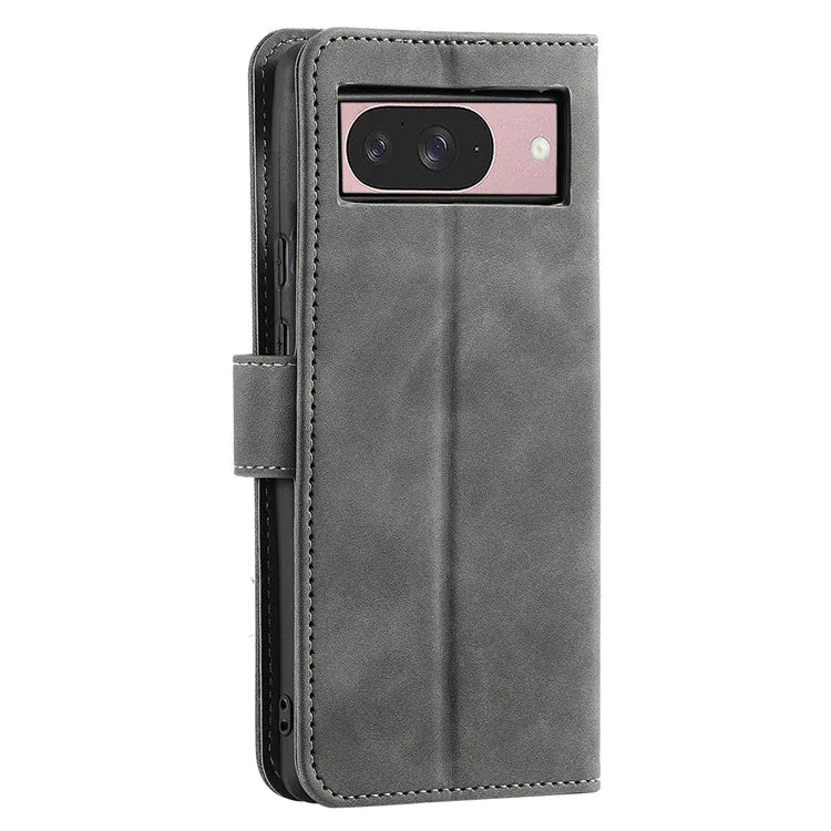 For Google Pixel 9 / 9 Pro Leather Case Splicing Stitching Wallet Stand Phone Cover with Strap