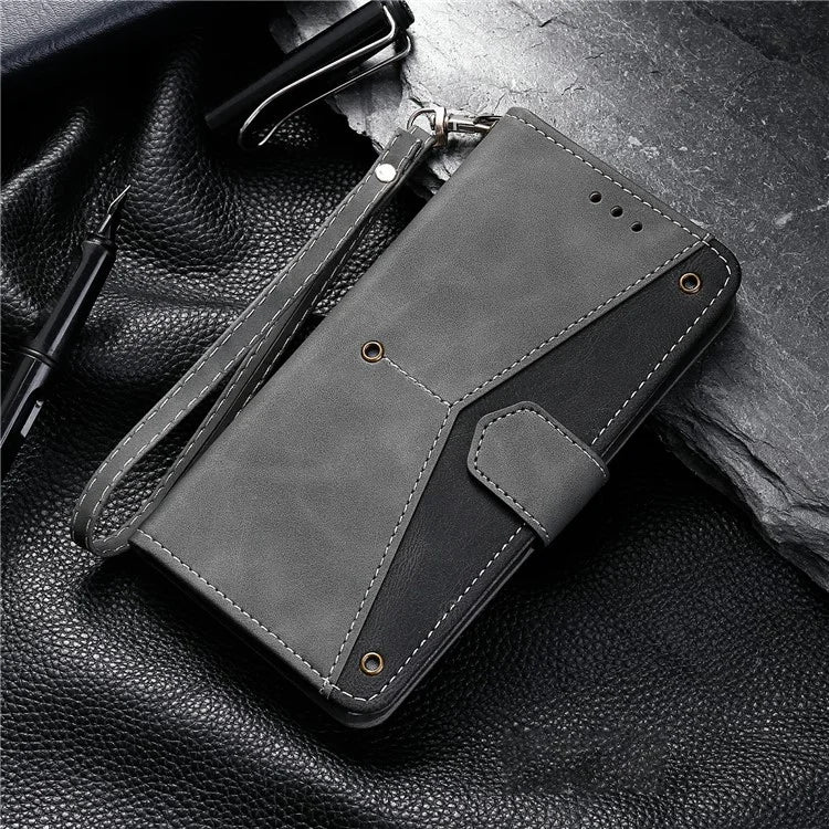 For Google Pixel 9 / 9 Pro Leather Case Splicing Stitching Wallet Stand Phone Cover with Strap