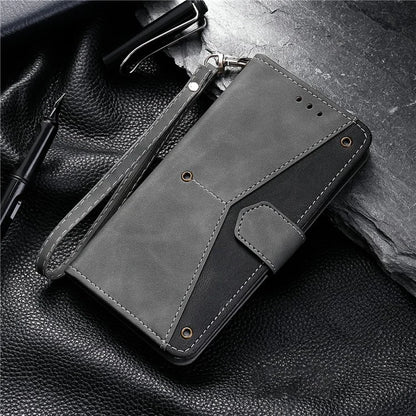 For Google Pixel 9 / 9 Pro Leather Case Splicing Stitching Wallet Stand Phone Cover with Strap