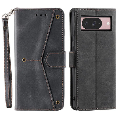 For Google Pixel 9 / 9 Pro Leather Case Splicing Stitching Wallet Stand Phone Cover with Strap