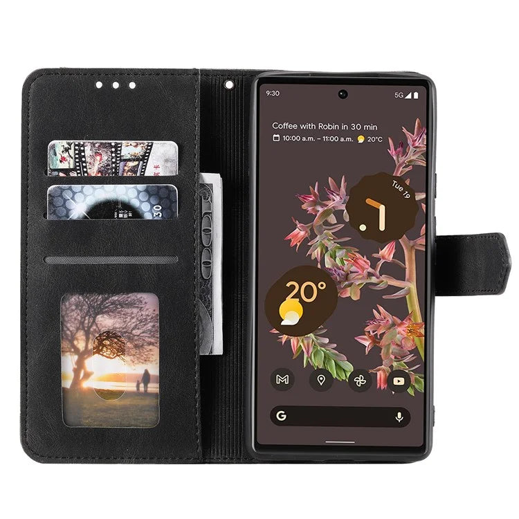 For Google Pixel 9 / 9 Pro Leather Case Splicing Stitching Wallet Stand Phone Cover with Strap