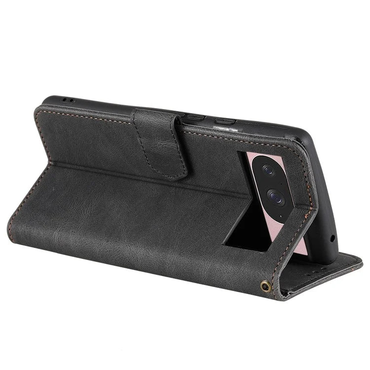 For Google Pixel 9 / 9 Pro Leather Case Splicing Stitching Wallet Stand Phone Cover with Strap