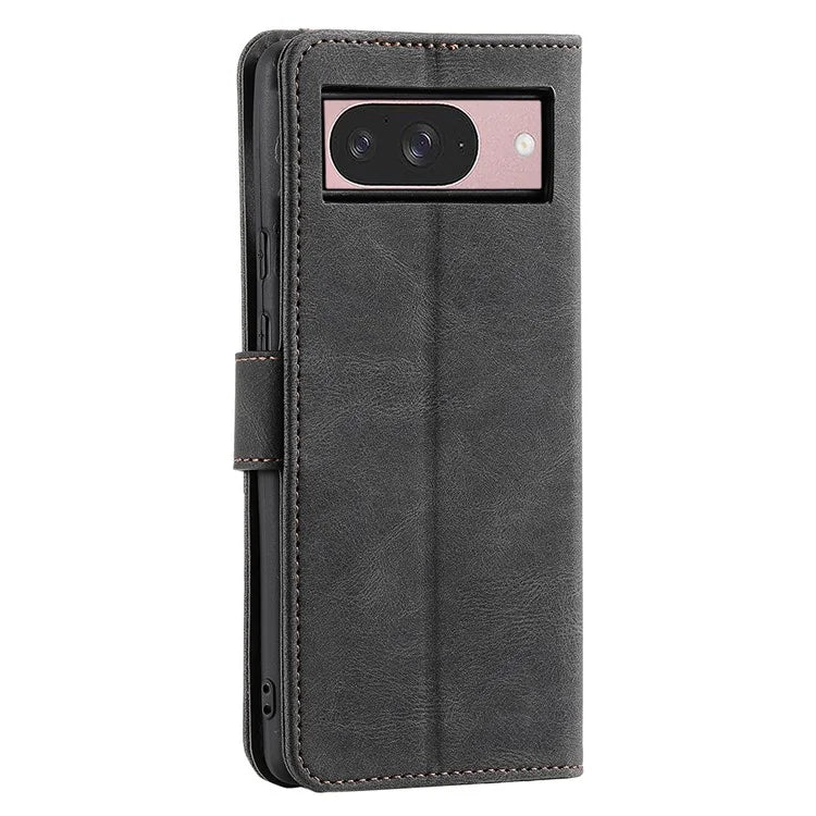 For Google Pixel 9 / 9 Pro Leather Case Splicing Stitching Wallet Stand Phone Cover with Strap