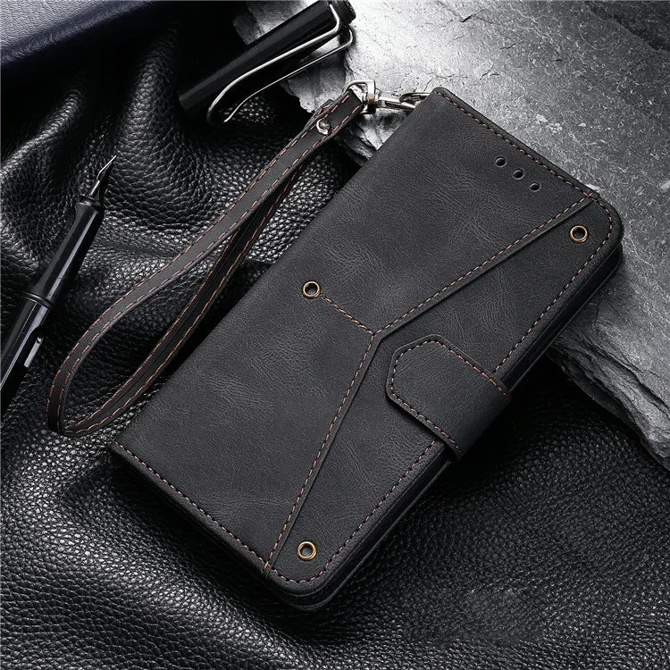 For Google Pixel 9 / 9 Pro Leather Case Splicing Stitching Wallet Stand Phone Cover with Strap