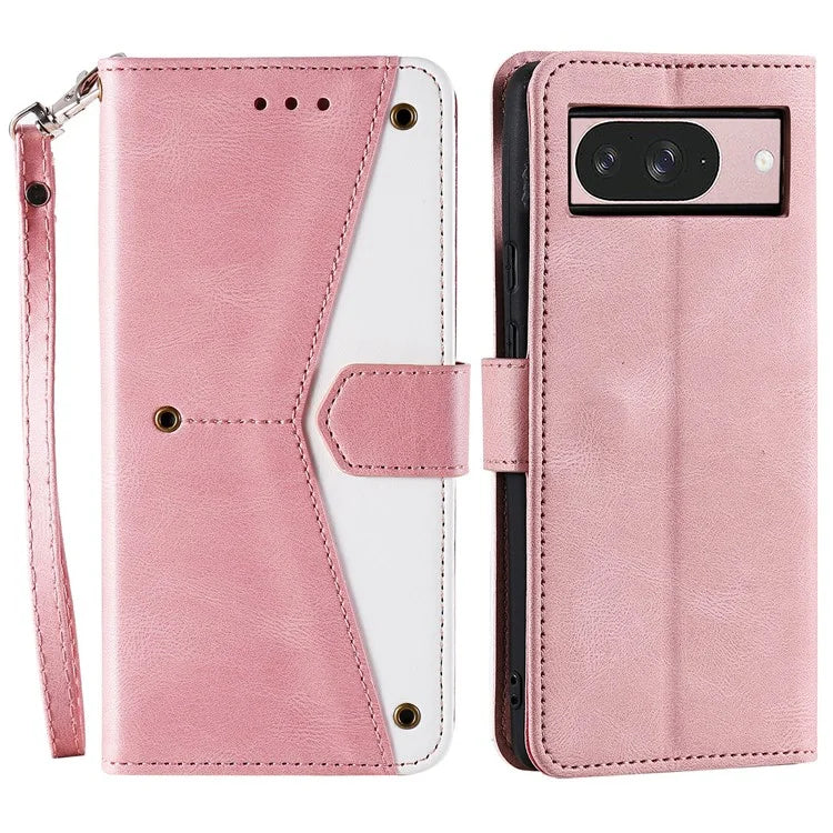 For Google Pixel 9 / 9 Pro Leather Case Splicing Stitching Wallet Stand Phone Cover with Strap