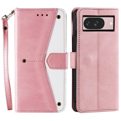 For Google Pixel 9 / 9 Pro Leather Case Splicing Stitching Wallet Stand Phone Cover with Strap
