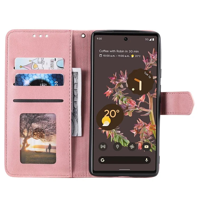 For Google Pixel 9 / 9 Pro Leather Case Splicing Stitching Wallet Stand Phone Cover with Strap