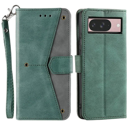For Google Pixel 9 / 9 Pro Leather Case Splicing Stitching Wallet Stand Phone Cover with Strap