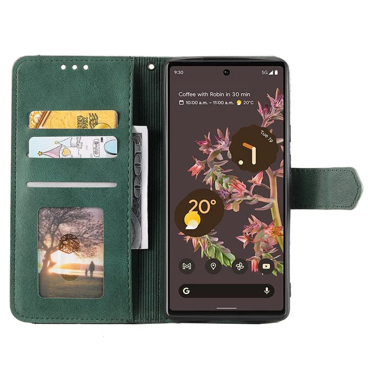 For Google Pixel 9 / 9 Pro Leather Case Splicing Stitching Wallet Stand Phone Cover with Strap