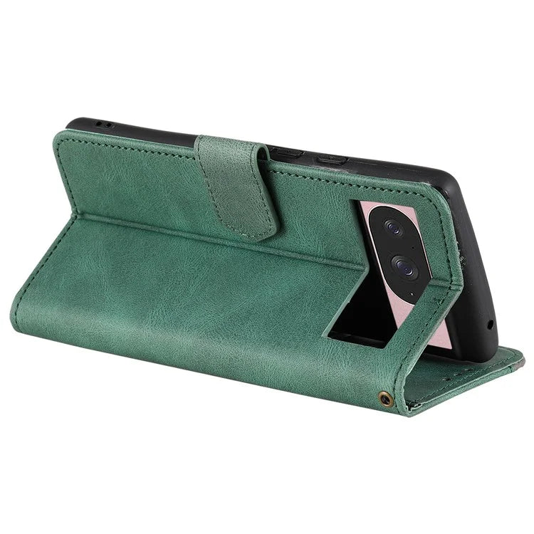 For Google Pixel 9 / 9 Pro Leather Case Splicing Stitching Wallet Stand Phone Cover with Strap