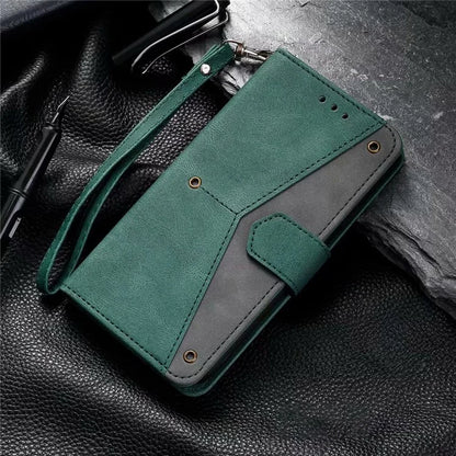 For Google Pixel 9 / 9 Pro Leather Case Splicing Stitching Wallet Stand Phone Cover with Strap