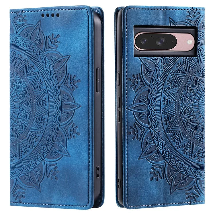Style 010 For Google Pixel 9 / 9 Pro Case Mandala Pattern Magnetic Closing Leather Phone Cover