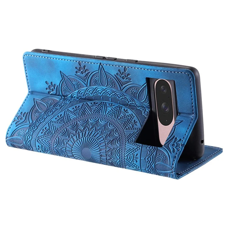 Style 010 For Google Pixel 9 / 9 Pro Case Mandala Pattern Magnetic Closing Leather Phone Cover