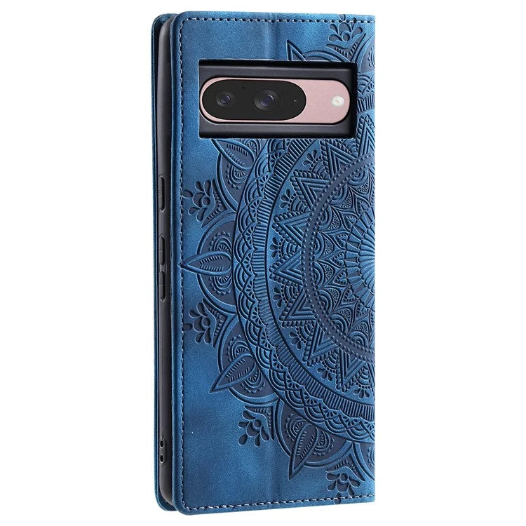 Style 010 For Google Pixel 9 / 9 Pro Case Mandala Pattern Magnetic Closing Leather Phone Cover