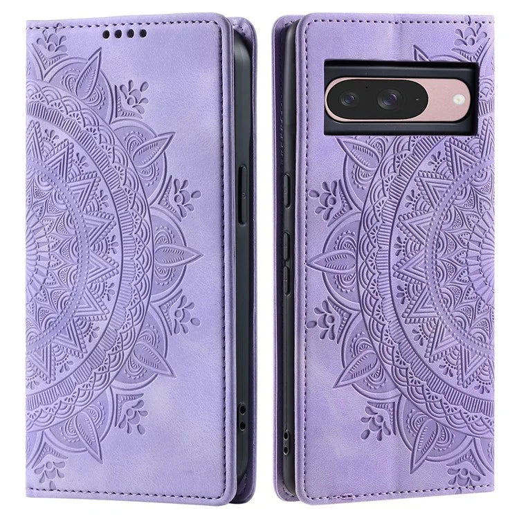 Style 010 For Google Pixel 9 / 9 Pro Case Mandala Pattern Magnetic Closing Leather Phone Cover