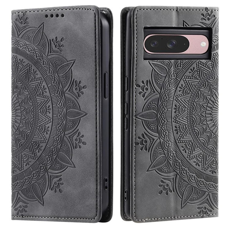 Style 010 For Google Pixel 9 / 9 Pro Case Mandala Pattern Magnetic Closing Leather Phone Cover