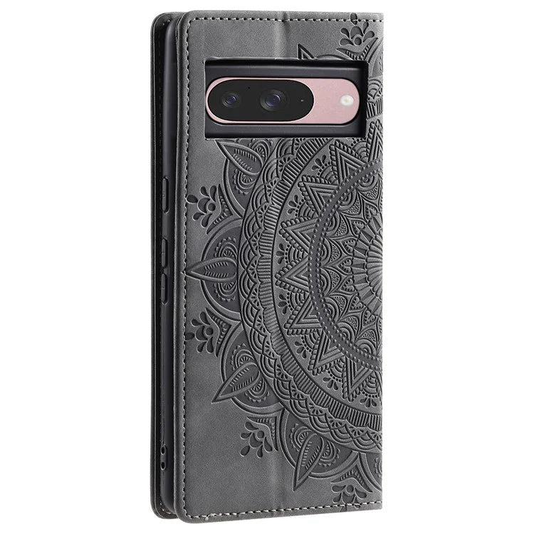 Style 010 For Google Pixel 9 / 9 Pro Case Mandala Pattern Magnetic Closing Leather Phone Cover