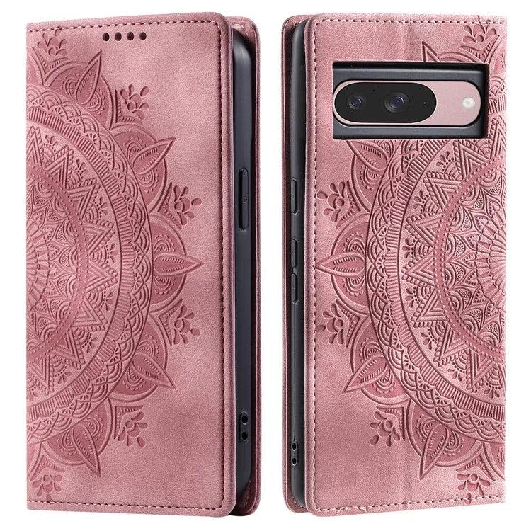 Style 010 For Google Pixel 9 / 9 Pro Case Mandala Pattern Magnetic Closing Leather Phone Cover